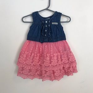 EUC Calvin Klein Denim and Lace Dress